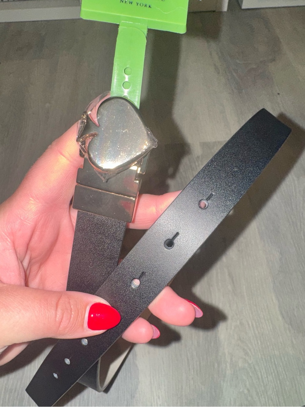 NWT Kate spade Black Leather Belt with Heart-Shaped Silver Buckle